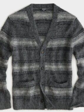 NWT $498 Todd Snyder Mohair & Wool Fuzzy Cardigan Sweater in Charcoal Gray Large